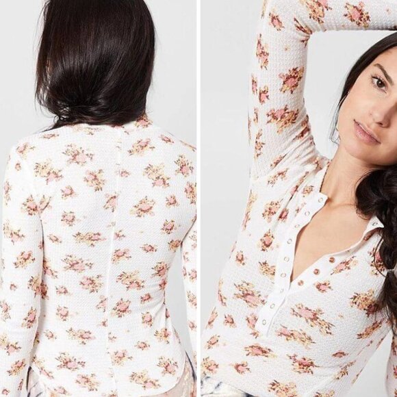 Free People - Blossom Knit Sleep Set Pants & LS Top | XS | Pink & White Floral - Picture 4 of 15